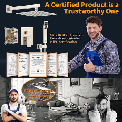 12 Inches Bathroom Luxury Rain Mixer Shower Combo Set Wall Mounted Rainfall Shower Head System Brushed Nickel Finish Shower Faucet Rough-In