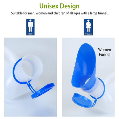 Portable Emergency Urinal Bottle - 1L Unisex Travel Toilet with Lid & Funnel for Car & Camping