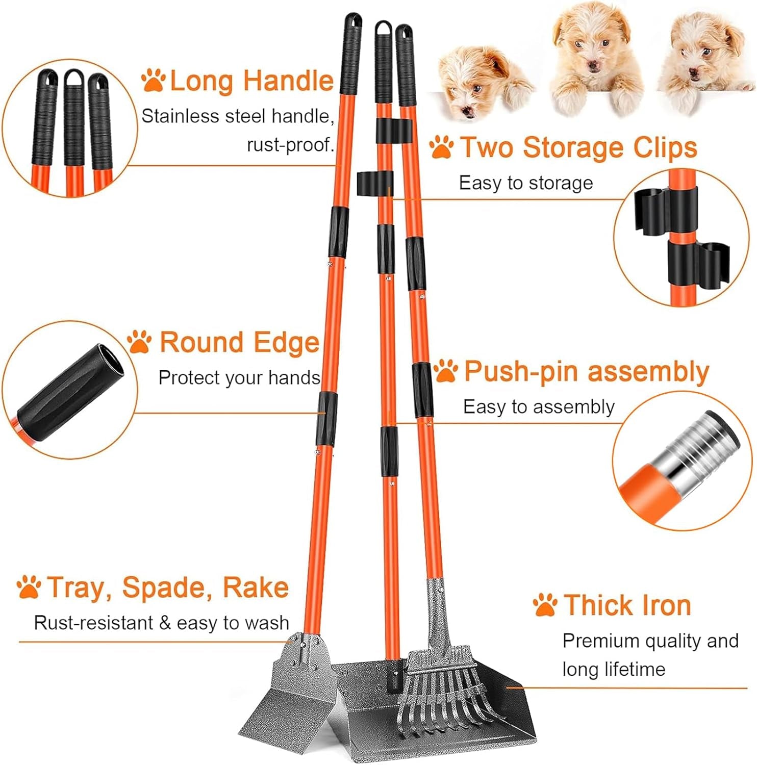 Scooper Adjustable Long Handle Metal Tray Rake and Spade Poop Scooper for Dogs Pack Poop Scoop Pet Waste Removal Poop Scoop for Large Dogs and Pets Great for Lawns Grass Gravel