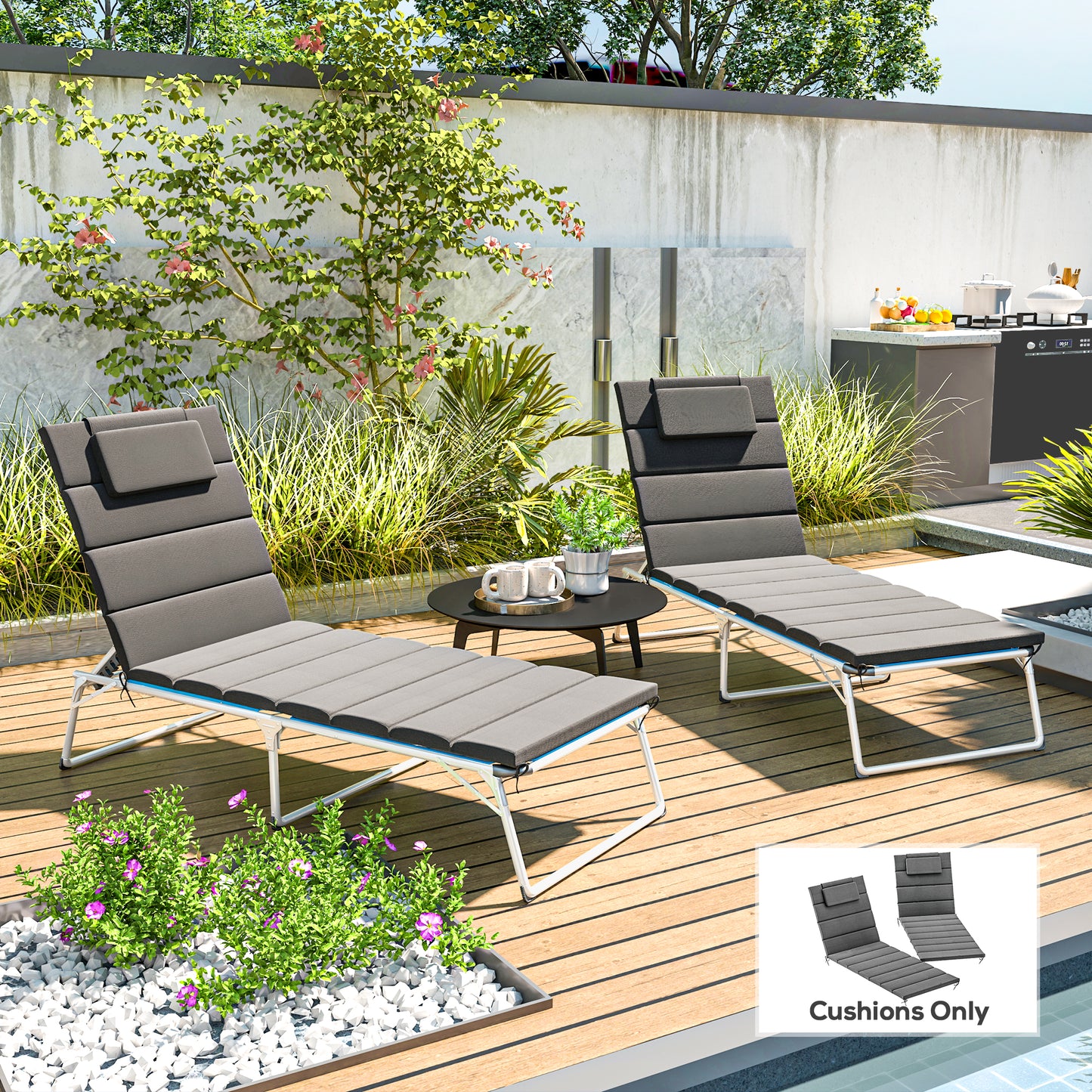 2-Piece Patio Chair Cushions with Backrests - Outdoor Lounge Chair Replacement Cushions