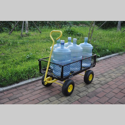 Heavy Duty Steel Garden Cart - 4-Wheel Utility Wagon with Swivel Handle & Detachable Sides