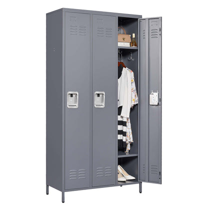 3-Door Metal Lockers with Lock - Employee Storage Cabinet for Gym, Office, School