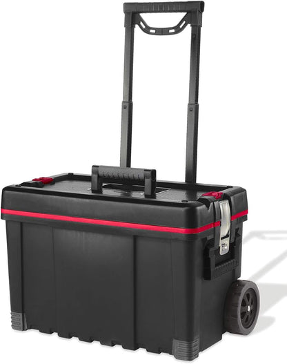 Mobile Hawk Cart and Stackable Tool Box System and Organizer with Telescopic Comfort Grip Handle - Perfect Organization and Storage Chest for Power Drill, Tape Measure, and Small Parts
