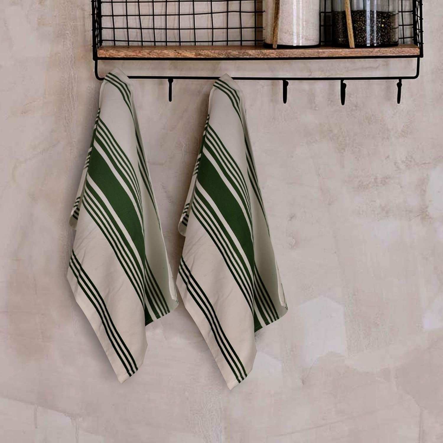 Kitchen Towels (20X30 Inches 6 Pack) Extra Large Premium Dish Towels for Kitchen Green & White Dish Cloths Highly Absorbent 100% Cotton Kitchen Hand Towels with Hanging Loop Tea Towels