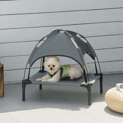 PawHut Elevated Dog Cot with UV Canopy - 24" Portable Pet Bed for Outdoor Use
