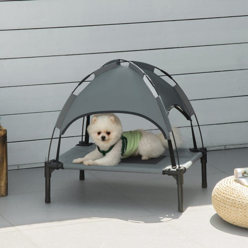 PawHut Elevated Dog Cot with UV Canopy - 24" Portable Pet Bed for Outdoor Use