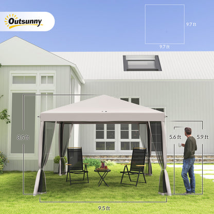 10' x 10' Pop Up Canopy Tent with Netting - Instant Gazebo Screen House for Outdoor, Patio & Camping - Beige