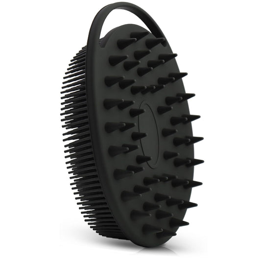 Upgrade Body Scrubber and Hair Shampoo Brush, All in One, Premium Silicone Loofah, Exfoliating Body Brush, Shower Scrubber for Body, Scalp Massager for Women, Men, Pet (1PC Black)