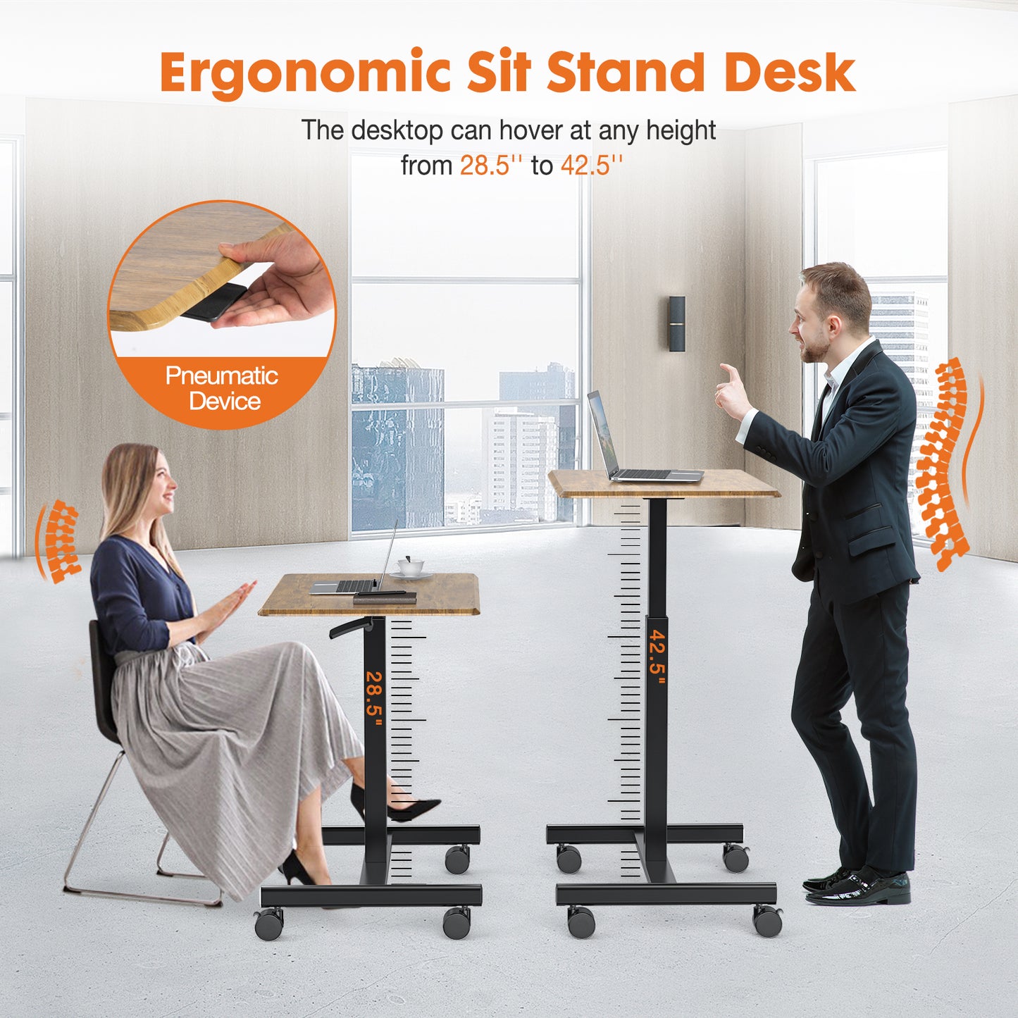 Adjustable Rolling Laptop Desk Cart - Mobile Standing Workstation for Home & Office