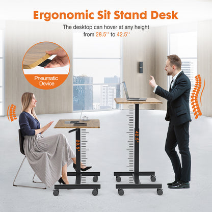 Adjustable Rolling Laptop Desk Cart - Mobile Standing Workstation for Home & Office