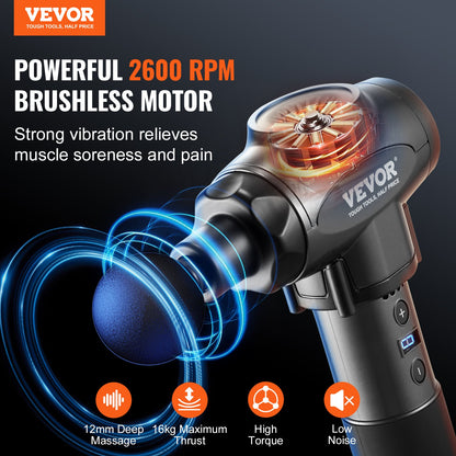 VEVOR Massage Gun - Deep Tissue Percussion Massager | 9 Speeds & 6 Heads