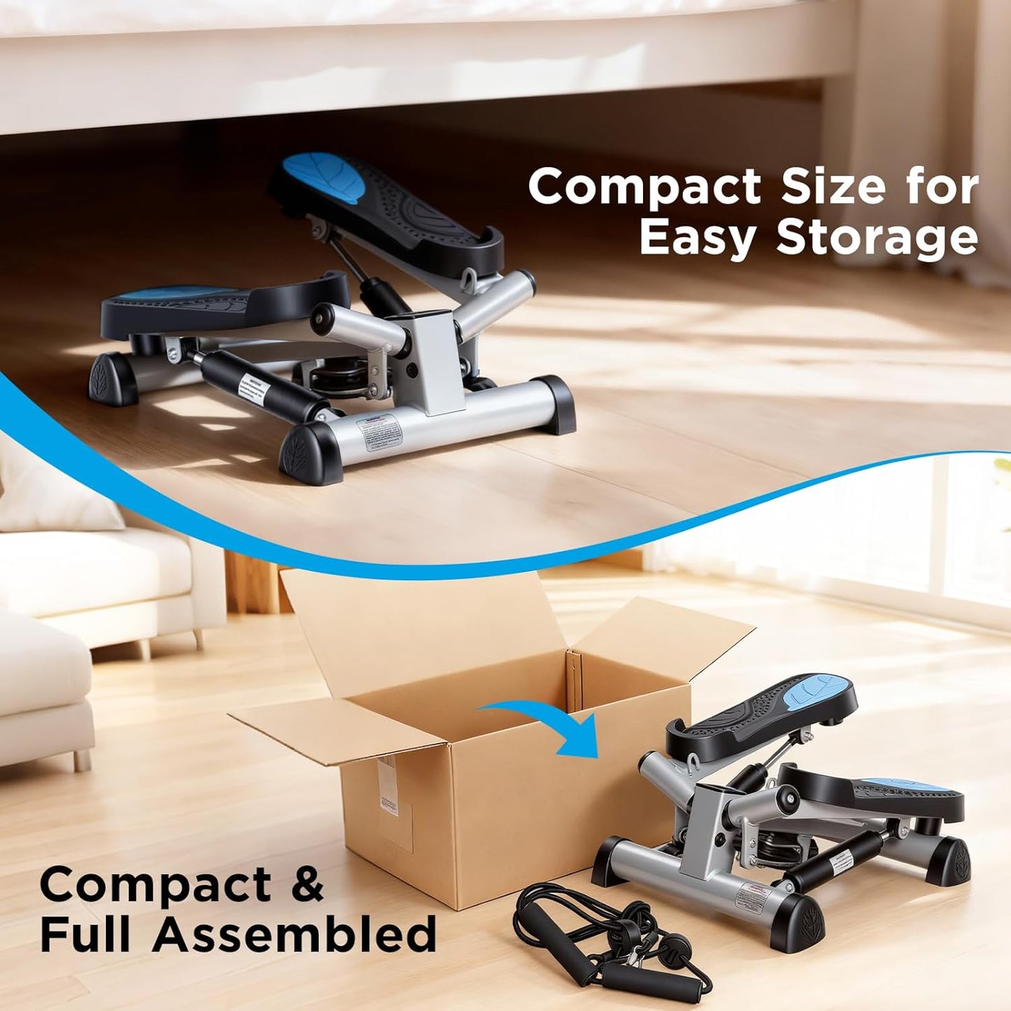 Mini Stepper Steppers for Exercise at Home Stair Step Cardio Thigh Master Workout Equipment Fitness Pedal Exerciser Non-Slip Pedals with Resistance Bands LCD Digital Monitor Climber