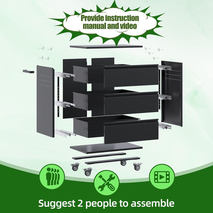 Mobile Tool Chest with 3 Drawers & Workbench Top - Rolling Garage Cabinet with Wheels