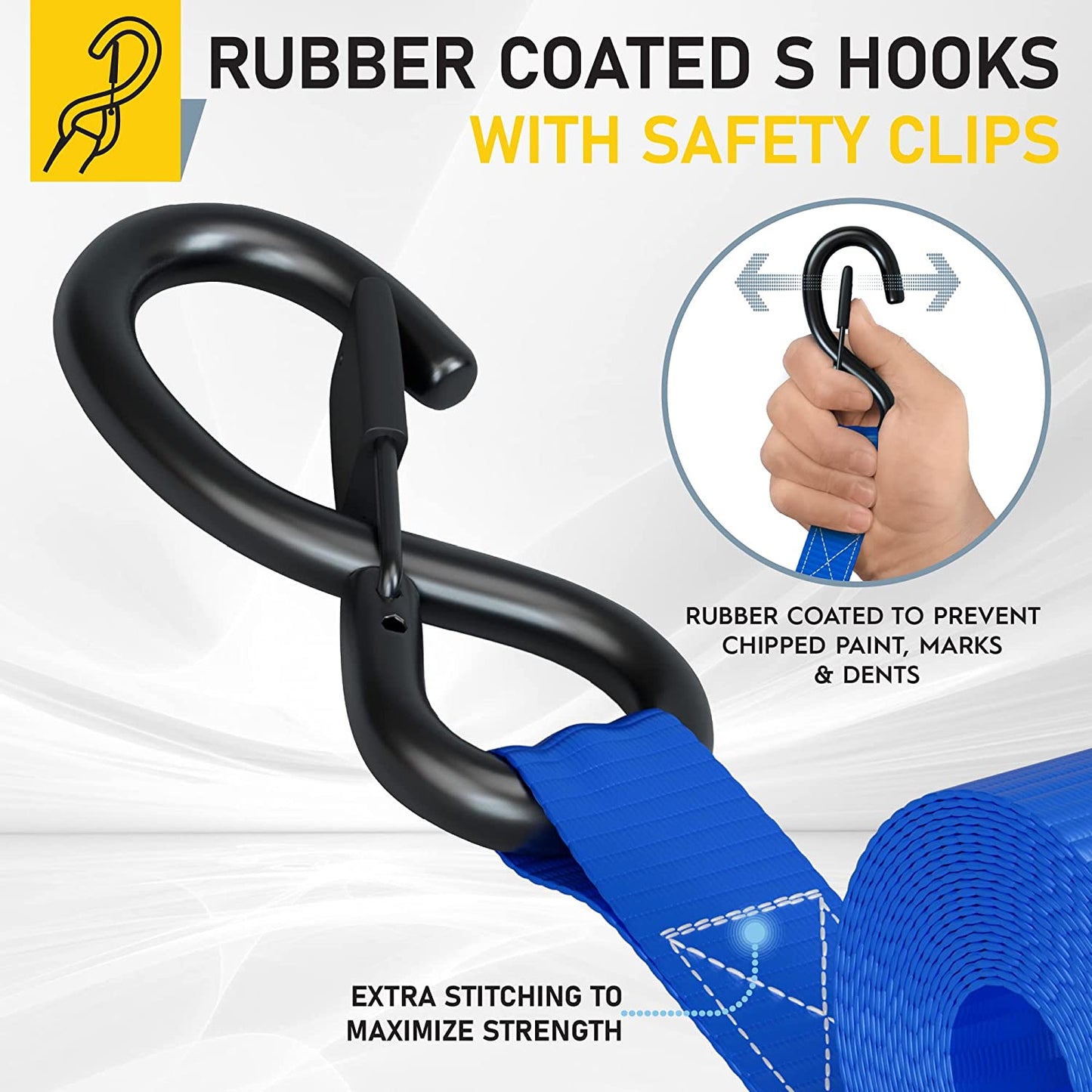 Ratchet Straps Heavy Duty 4 Pack -15 FT - 2200 LB Break Strength – with Safety Lock S Hooks - Cargo Straps for Moving, Appliances, Motorcycle – Soft Loop Tie down Straps