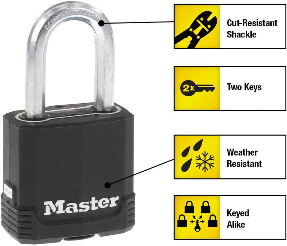 Black Outdoor Key Lock, Heavy Duty Weather Resistant Padlock with Cover, Keyed Alike Padlocks for Outdoor Use, 4 Pack, M115XQLF