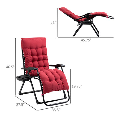 Padded Zero Gravity Chair - Folding Recliner with Cup Holder & Cushion for Patio, Pool & Camping - Red