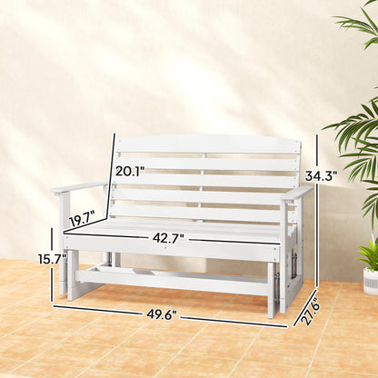 Patio Glider Bench - HDPE Slatted Double Rocking Chair for Outdoor Porch & Garden - White