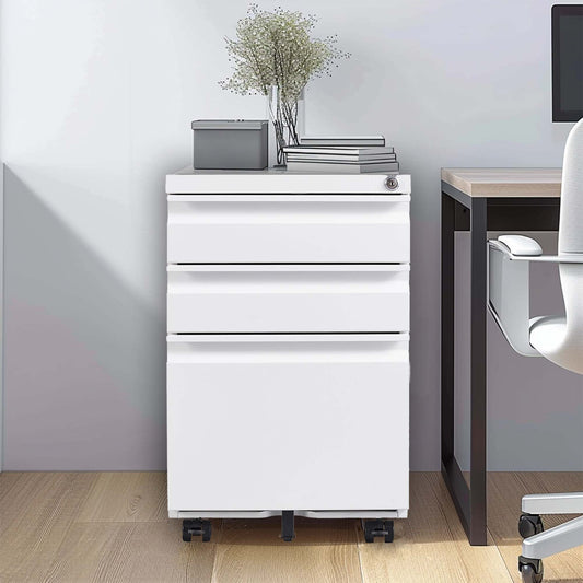 3-Drawer Mobile File Cabinet with Lock - Metal Filing Cabinet for Home Office
